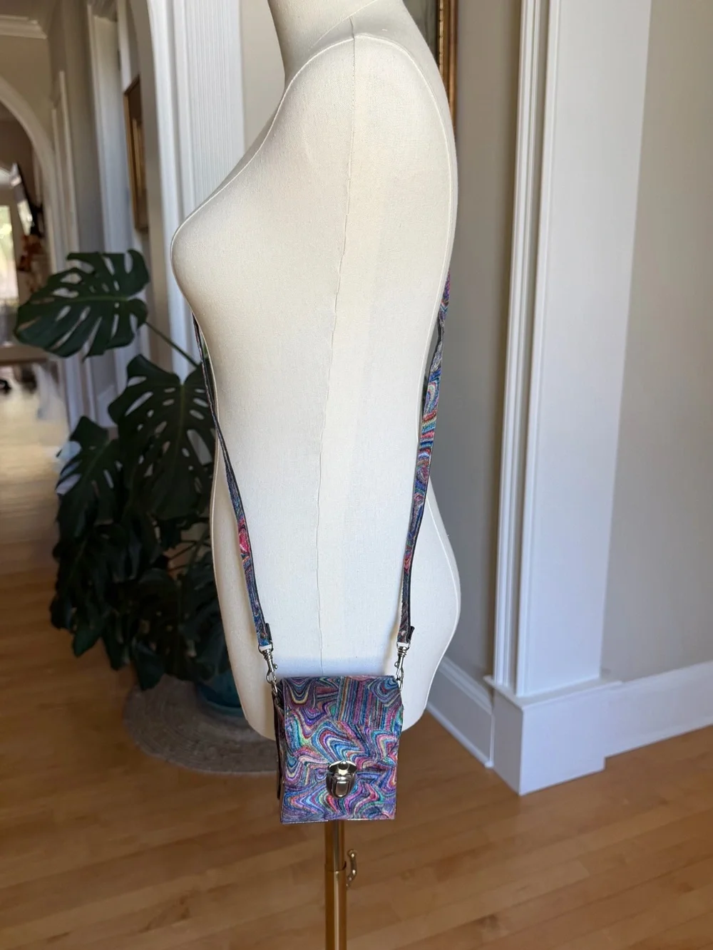 Vintage 60s 70s Psychedelic Rainbow Velvet Box Crossbody Purse USA
